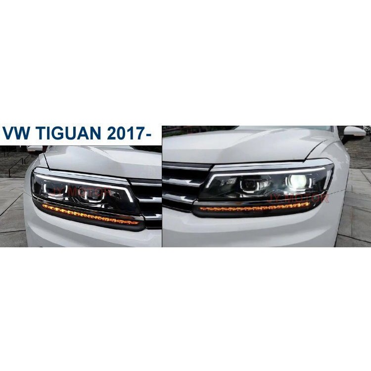 小傑車燈- VW TIGUAN 2017 2018 年 R-LINE LED日行燈 + 跑馬流光方向燈 雙光四魚眼 大燈
