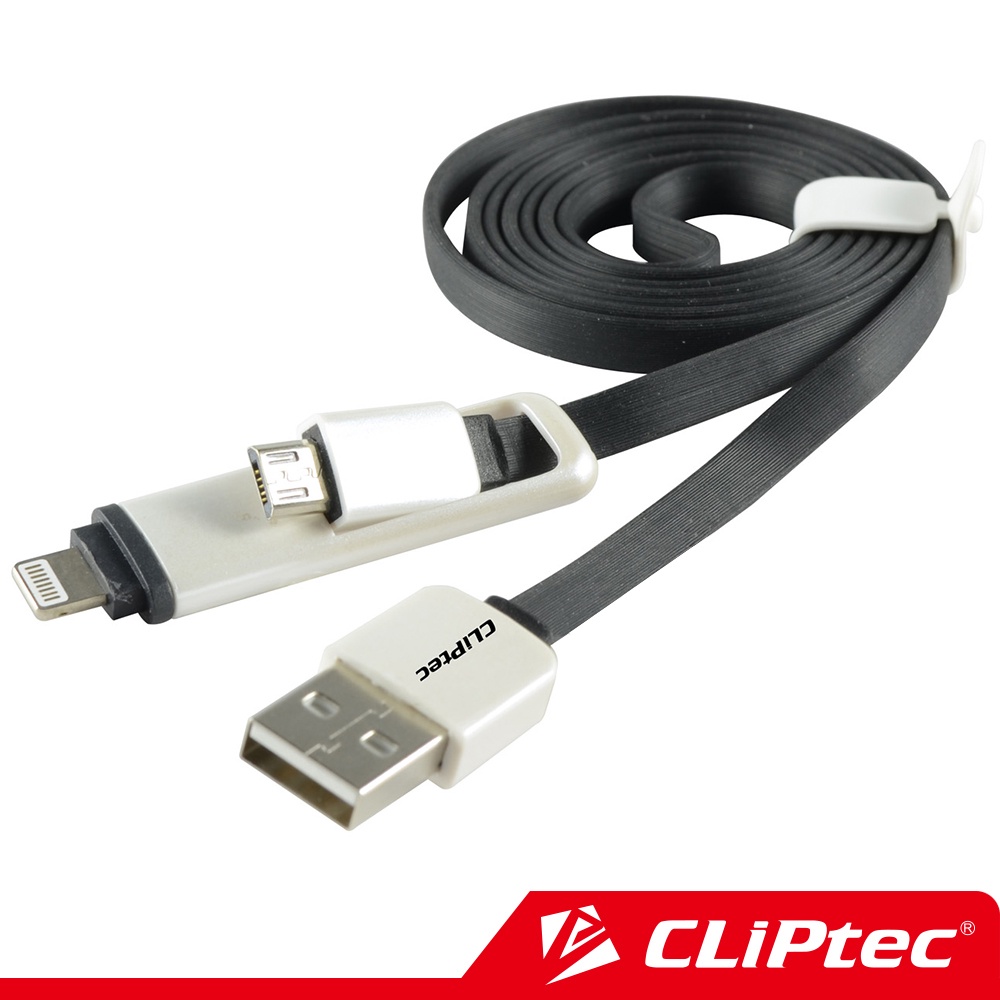 【CLiPtec】Lighting+Micro USB二合一充電傳輸線白色1m (兩用充電線)