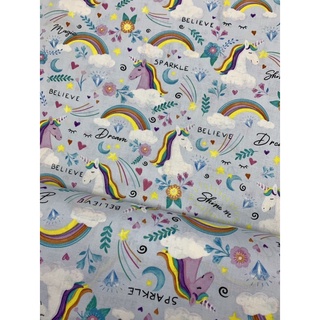 【大同布行】外貿棉布 100%純棉布 薄棉布 平織棉 美國棉布 彩虹獨角獸 適用於布包、抱枕、手作、桌巾、上衣、裙子