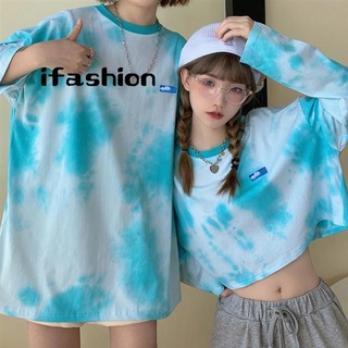 ifashion』短版上衣 短袖t恤女 韓版 寬松 ins 風 原宿風 扎染 閨蜜裝 oversize 女生衣服