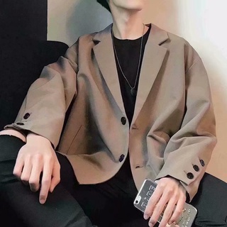 【閱讀現貨】M-2XL 韓版黑色男士休閒西裝外套商務休閒兩粒扣正裝寬鬆西裝男青年夾克外套 韓版西裝