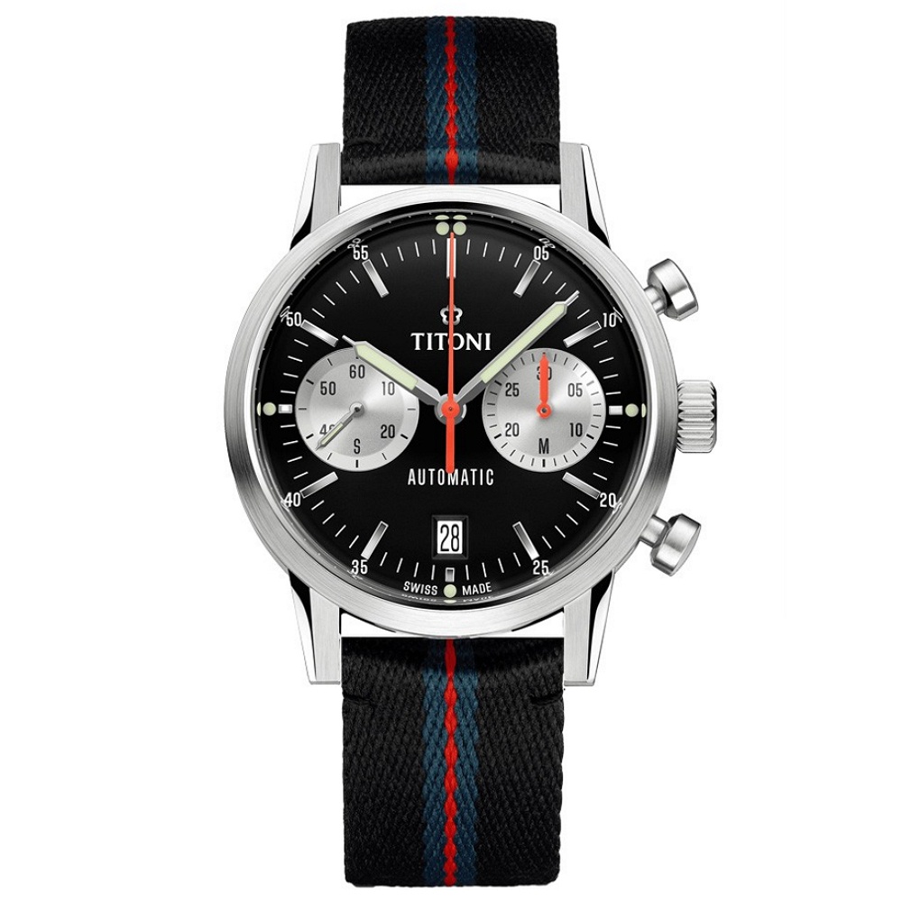 【聊聊甜甜價】TITONI 梅花錶 傳承系列 熊貓 復刻 計時機械腕錶 / 41mm / 94020S-T4-681