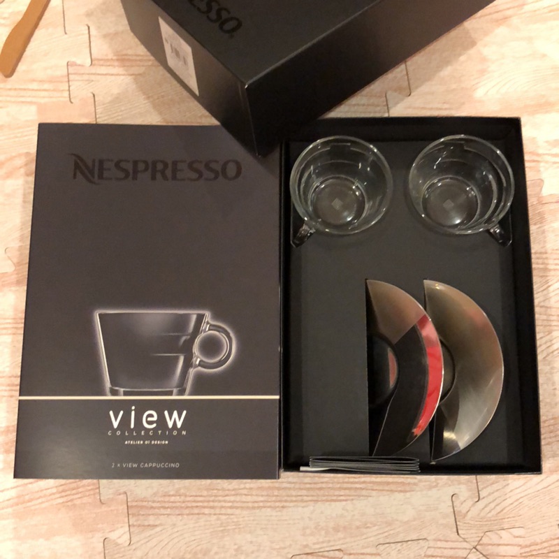 Nespresso view collection 兩組卡布奇諾透明杯 不鏽鋼盤 全新 咖啡杯盤組