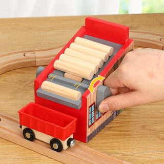 仿真伐木場房子兼容賽車小車木質米兔brio軌道配件配飾兒童玩具