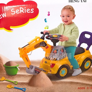 《翔翼玩具》怪手 推土機 挖土機 音樂靠背學步車 兒童專用堆土機造型學步車 娃娃車 嬰兒車 兒童車 安全標章合格玩具