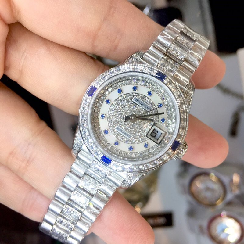 ROSDENTON 勞斯丹頓 女 成功禮讚晶鑽機械腕錶-銀x藍寶石(型號: 97627LC-C)