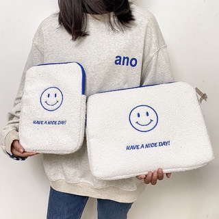 毛絨筆電包平板內袋11吋/13吋 韓國ins設計 刺繡iPad筆電包保護套 防震笑臉電腦收納包