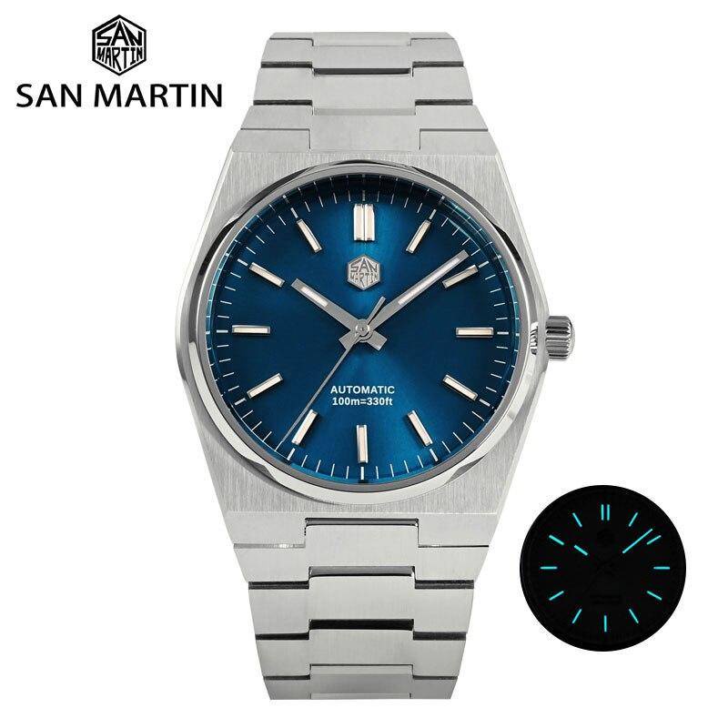 San Martin SN0023-G 男士正裝手錶 40 毫米 Miyota 9015 自動機械手錶快速釋放不銹鋼手鍊