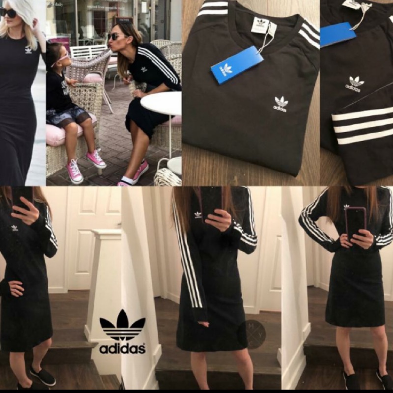 Adidas Originals黑色長袖高磅數棉質洋裝