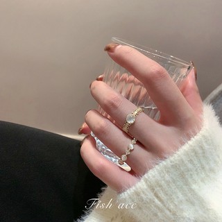 【Fish ACC】韓國進口ins風復古宮廷風鑲鑽貓眼石鏤空食指戒女開口可調節戒指21221-21
