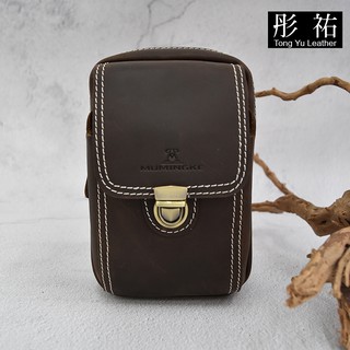【彤祐TongYu】瘋馬皮復古穿皮帶腰掛腰包 真皮牛皮男用皮帶腰帶手機腰包