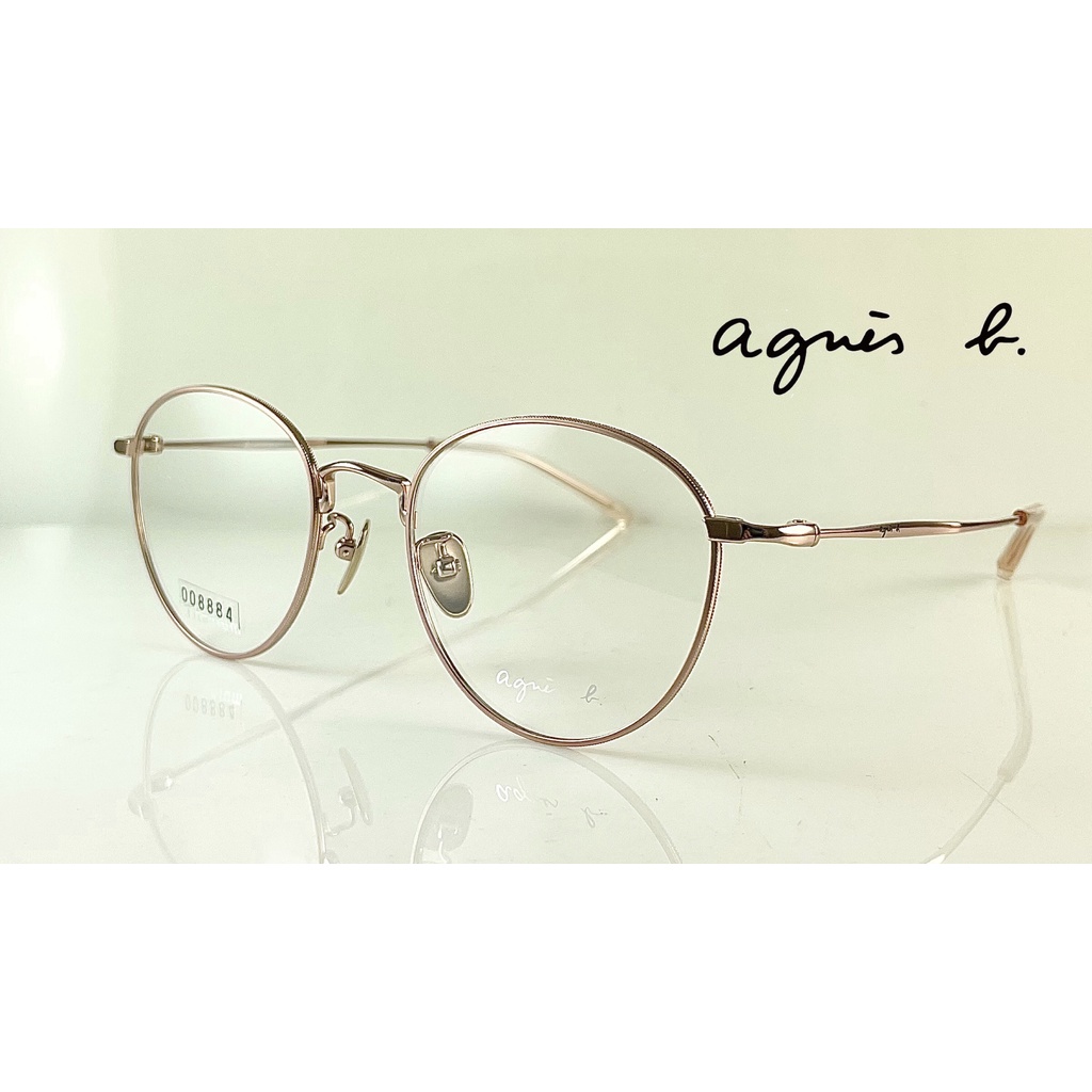 ☆高雄眼鏡站☆全新正品 agnes b. AB70066 c03 水滴形純鈦淺金框滾粉色線圈