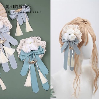 預購*lolita 蘿莉塔漢洋折衷花朵蝴蝶結流蘇髮夾 日系 可愛 軟妹 甜美 若草色 髮飾 花丸 配飾 頭飾 髮箍