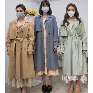 全新轉賣 衣服日記 Lala market 正韓 藍色 蜜桃絲背後開衩下擺長版綁帶風衣外套