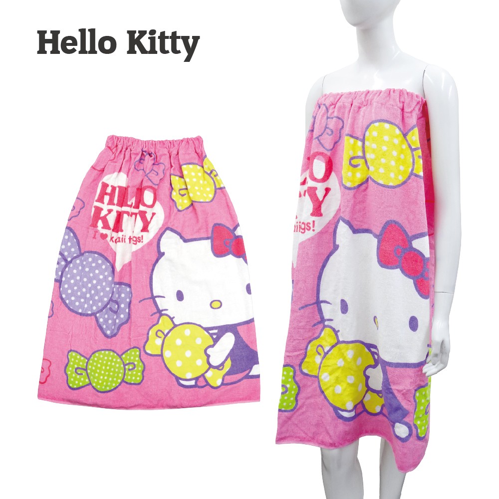 【Sanrio三麗鷗】凱蒂貓糖果浴裙 90x130cm  100%棉 吸水性佳 台灣製 [特價品]