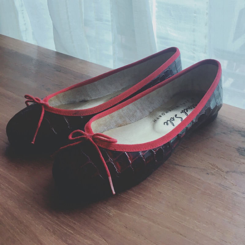 英國 French Sole  BALLET FLATS 鱷魚紋暗紅芭蕾舞鞋