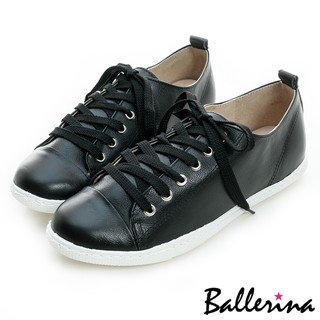 Ballerina-臺灣製全真牛皮綁帶休閒鞋-黑