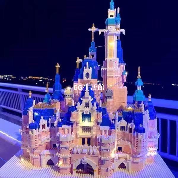 ☜【奇趣優選】兼容樂高粉色迪士尼城堡積木模型成人高難度益智拼裝微小顆粒積木,