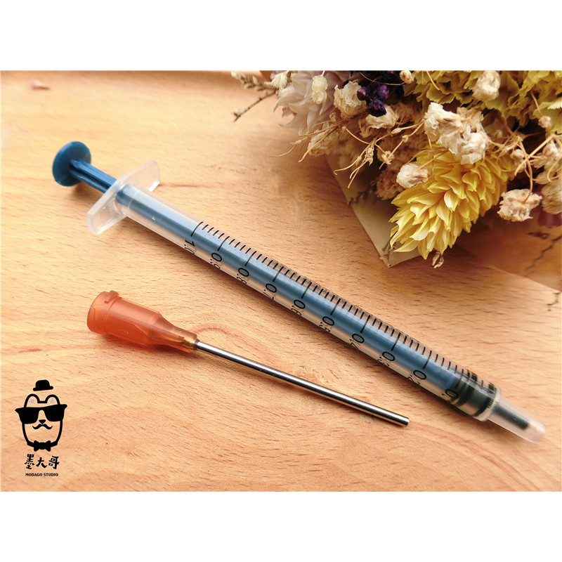 ✨針筒組✨1ml (藍色)針筒+(長粗)平口針頭    『幫您配好了』吸取液體超方便