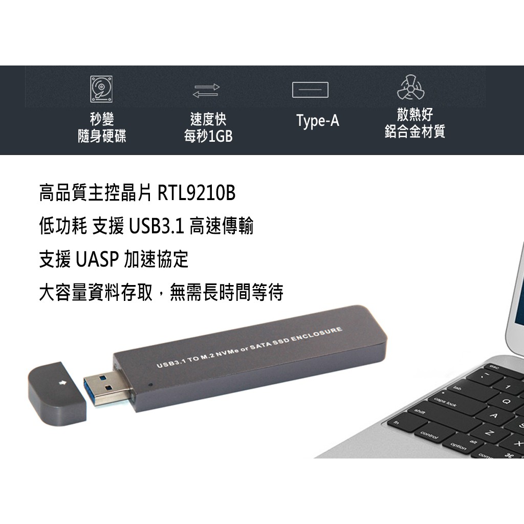 台灣24h出貨  SATA + NVMe 固態硬碟 USB3.1 Typc-A 轉接 SSD外接盒 M2 雙協定 二合一