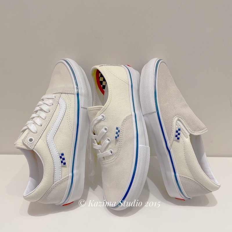 Kazima｜ Vans skate Old Skool 米白 Authentic 藍線 Slip On 滑板鞋 米白色