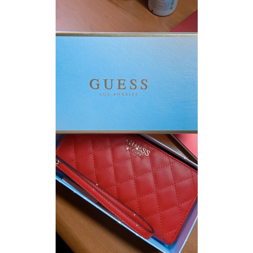 《全新》Guess 小香風菱格紋 手掛袋長夾