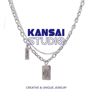 KANSAI新款方牌英文字母雙層疊戴項鍊冷淡風歐美潮流配飾個性飾品