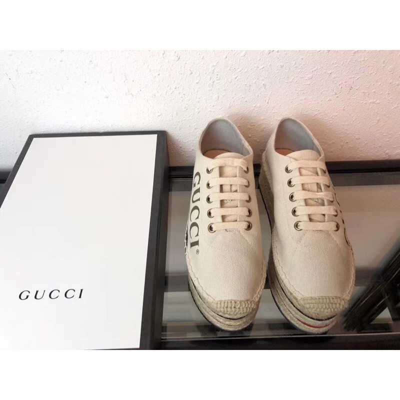 Gucci 古馳18新款帆布松糕鞋漁夫鞋厚底增高鞋 蝦皮購物