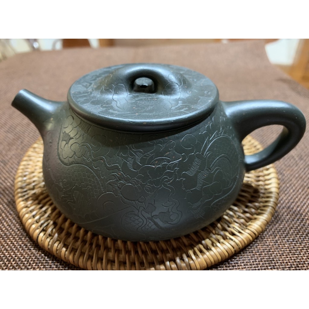 壺風茶道 A165 宜興紫砂早期壺墨綠泥石瓢壺刻龍 古董 茶壺 普洱茶 紫砂壺 家用茶具禮品 中國宜興紫砂 蝦皮購物