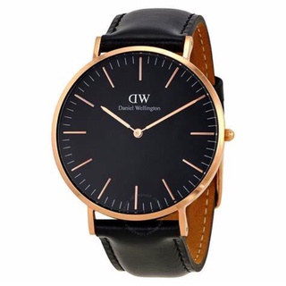 DW錶 Daniel Wellington 經典時尚皮革手錶 黑+玫瑰金/40mm-DW00100127