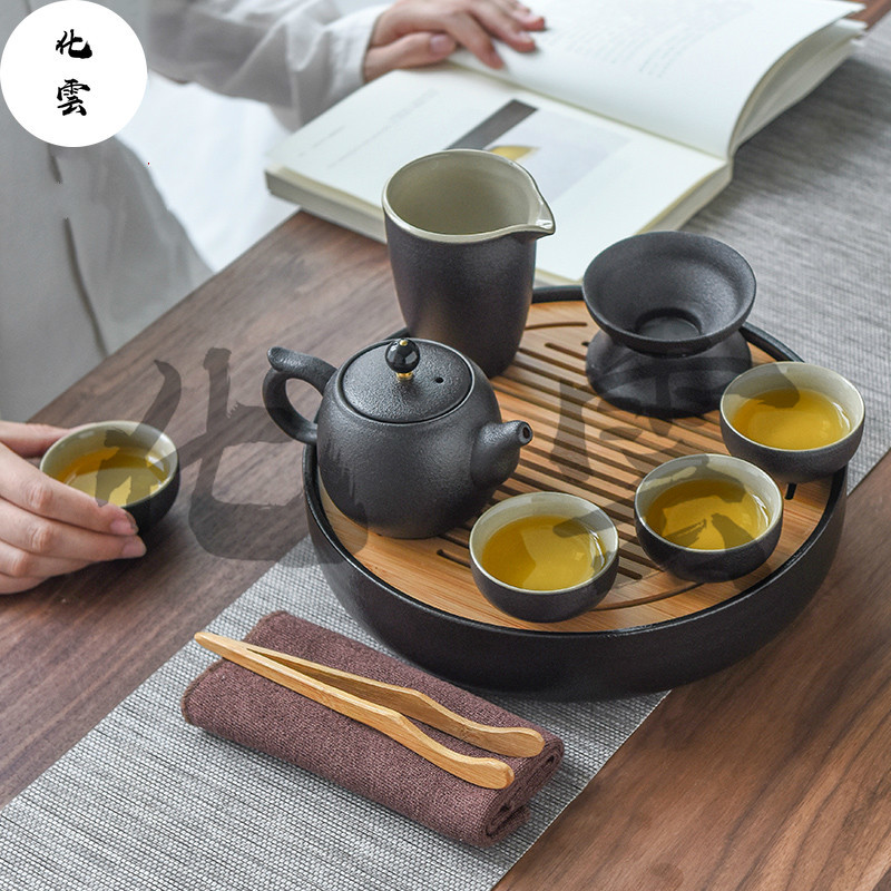 黑陶功夫茶具組套裝【化雲】家用簡約日式現代便攜旅行茶杯壺干泡茶盤