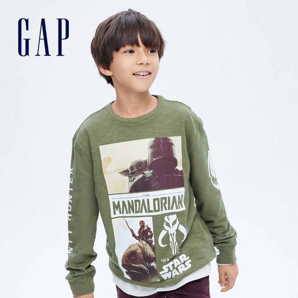 Gap 男童裝 Gap x Star Wars星際大戰聯名 純棉長袖T恤-綠色(727570)