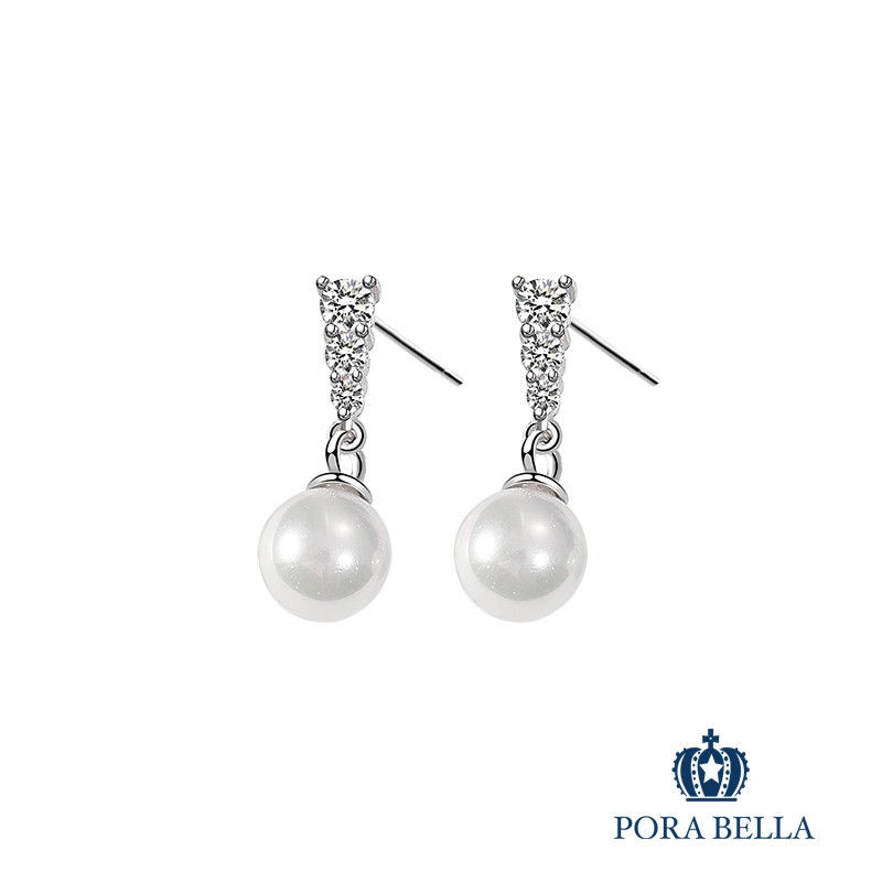 <Porabella>925純銀鋯石珍珠耳環 貴氣PARTY 焦點禮服必搭 穿洞式耳環Earrings