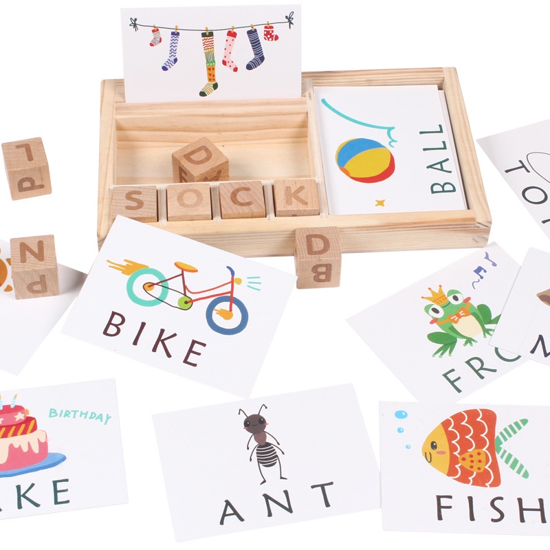 【蒙恩】小候鳥拼單詞遊戲 木製英文紙板拼圖啟蒙學習字母積木