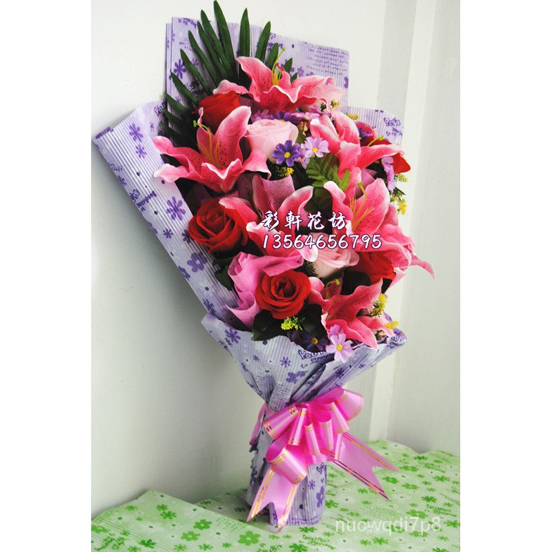 仿真花仿真花舞台献花花束毕业典礼百合花假花绢花手捧花开业庆典颁奖花 蝦皮購物