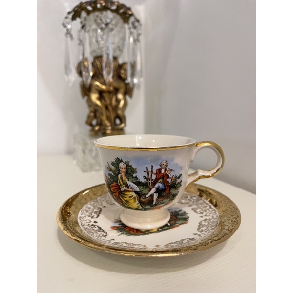 22K金 鍍金古董杯盤組杯子盤子裝飾 陶瓷咖啡杯