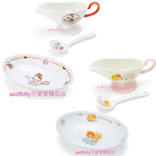 asdfkitty*KITTY.雙子星 中國風陶瓷餐具組(咖哩盤+醬料盅+湯匙)可微波可機洗-日本正版
