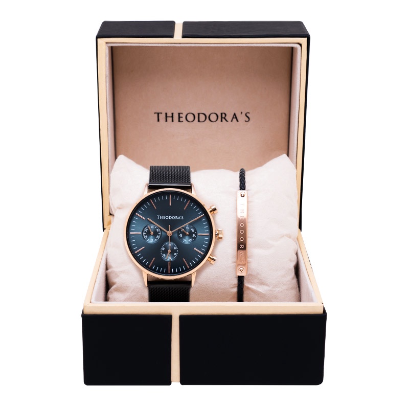 【THEODORA'S】手錶手鍊1+1禮盒-女款 Apollo 手錶 三眼湖水綠【希奧朵拉】