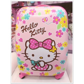 小花花日本精品♥Hello Kitty 硬殼登機箱/行李箱 拉桿登旅行箱 粉色側姿蝴蝶花朵42132509