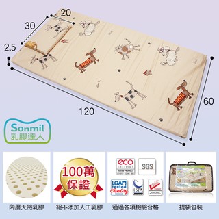 Sonmil森好眠 100%天然乳膠床墊 兒童床墊 午睡墊 60x120cm 附枕頭 防蟎防水透氣型 幼兒園/居家適用