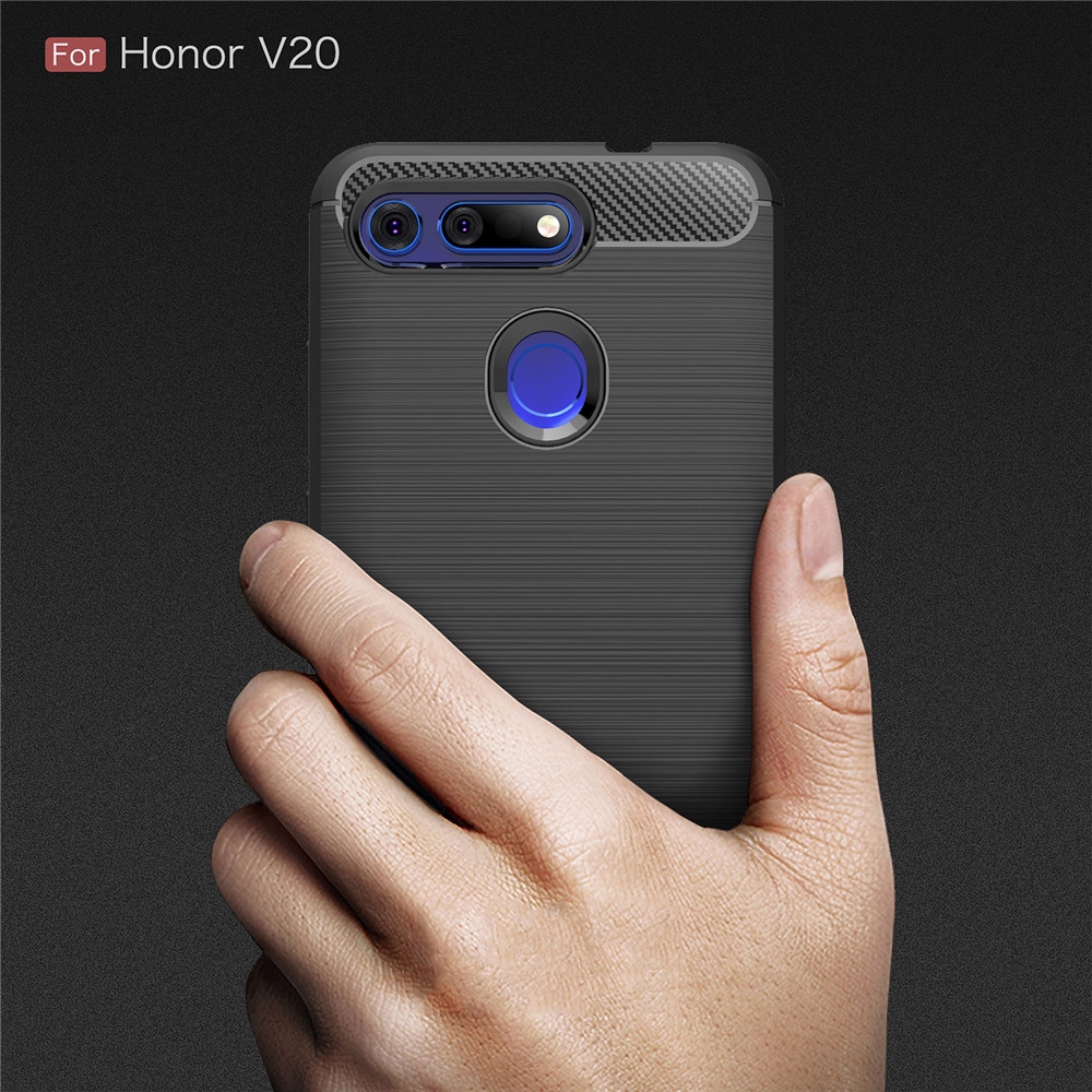 華為榮耀 V20 手機殼,軟矽膠後蓋碳纖維設計手機殼