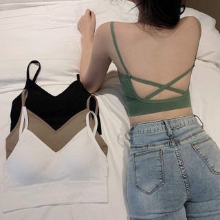 【V納斯】💋快速出貨💋交叉吊带大U美背帶胸墊無痕背心 小可愛 女裝 百搭素色 防走光上衣衣服 可單穿 女裝