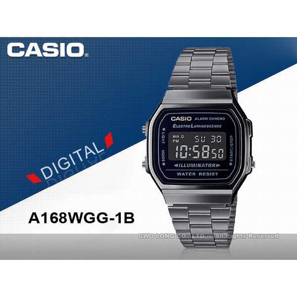CASIO A168WGG-1B 復古電子錶 不鏽鋼錶帶 生活防水 A168WGG 復古電子錶 不鏽鋼錶帶 可調節式錶扣
