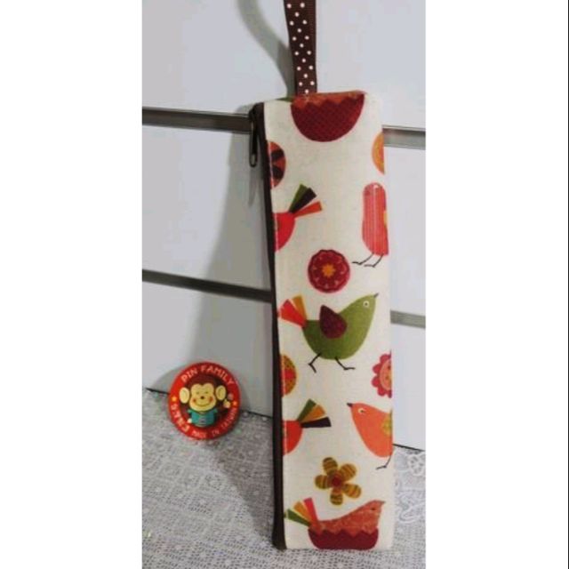 牛牛ㄉ媽*台灣製造防水布系列  環保筷子袋 餐具袋 米色小鳥22cm款 現貨