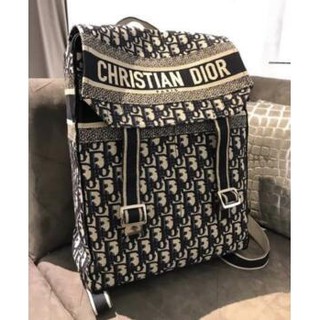 Dior 迪奧刺繡帆布後背包手提包雙肩包oblique丹寧藍色 蝦皮購物