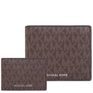 MICHAEL KORS 經典滿版皮夾 防刮PVC皮革 男夾 短夾 錢包 卡片夾 M28200 深咖啡色MK(現貨)