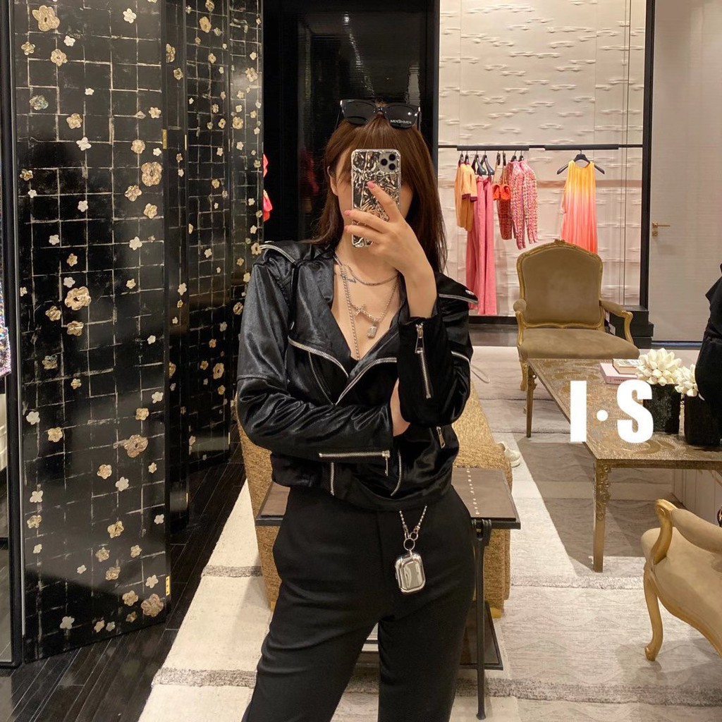 早秋新品ysl 聖羅蘭黑色絲絨機車服個性時髦絲絨夾克m 蝦皮購物
