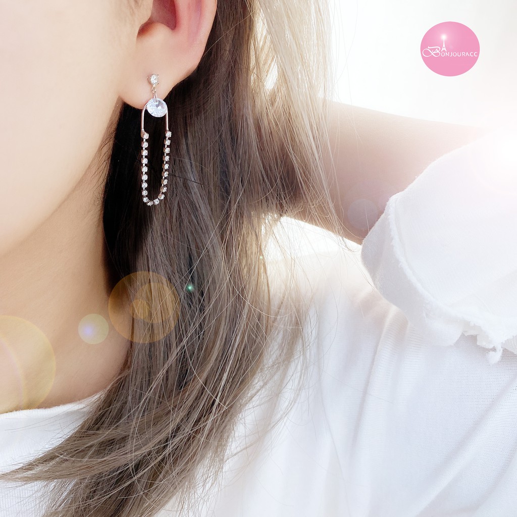 韓國 單鑽幾何排鑽造型 耳環 針式 夾式 韓國耳環 台灣現貨【Bonjouracc】