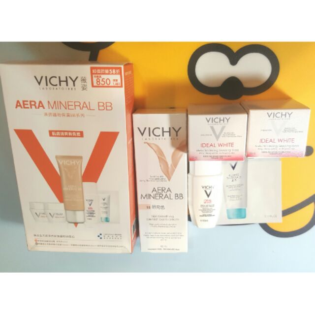 薇姿 VICHY 清透保濕礦物BB霜組合(送 透白修護水面膜、淨膚透白面膜精華水、全面卸妝乳) 優惠特價組合