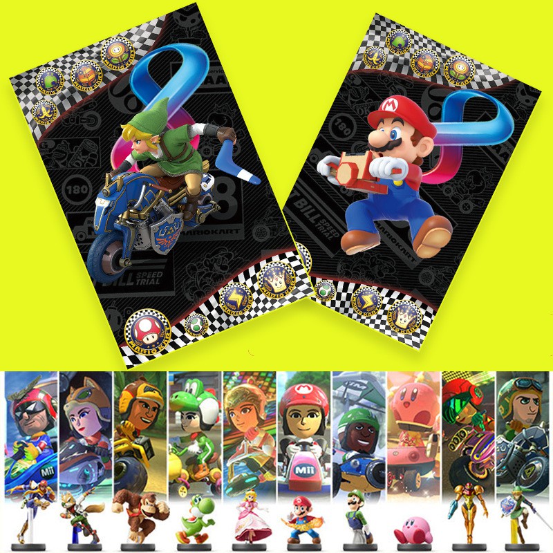 NS SWITCH馬裏奧賽車 mariokart8 AMIIBO卡 聯動卡全款20張磨砂卡